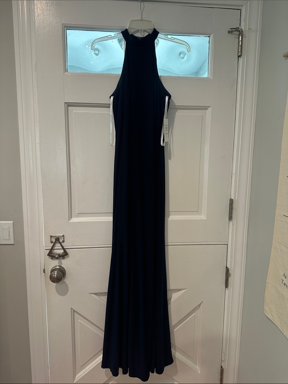 CHRISTINA WU Sleeveless Navy Maxi Dress with High Neck
